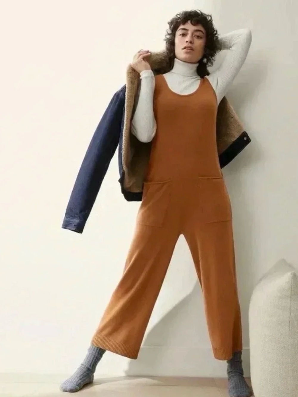 Everlane Cashmere Jumpsuit Sleeveless in Cognac
